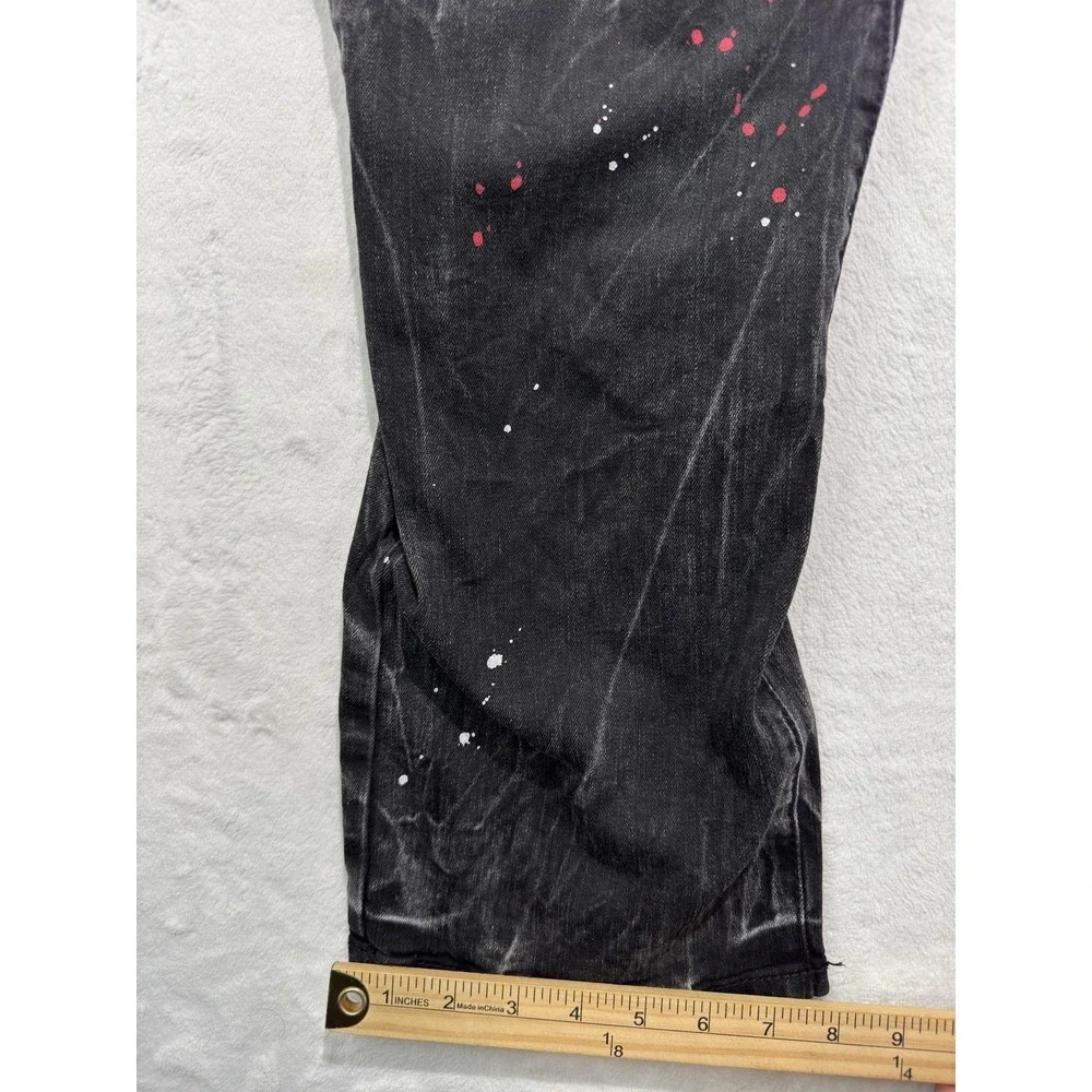 Smoke Rise Jeans Mens 40x32 Charcoal Denim Slim Distressed Paint Splatter
